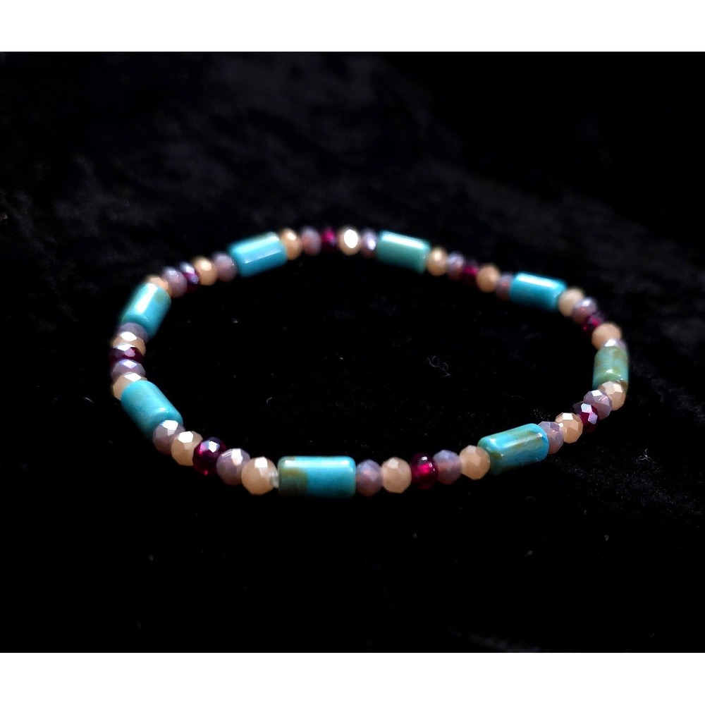 New Faux Turquoise Bead Stretch‎ Bracelet Faceted Beads Beaded Boho Southwestern - Picture 2 of 10